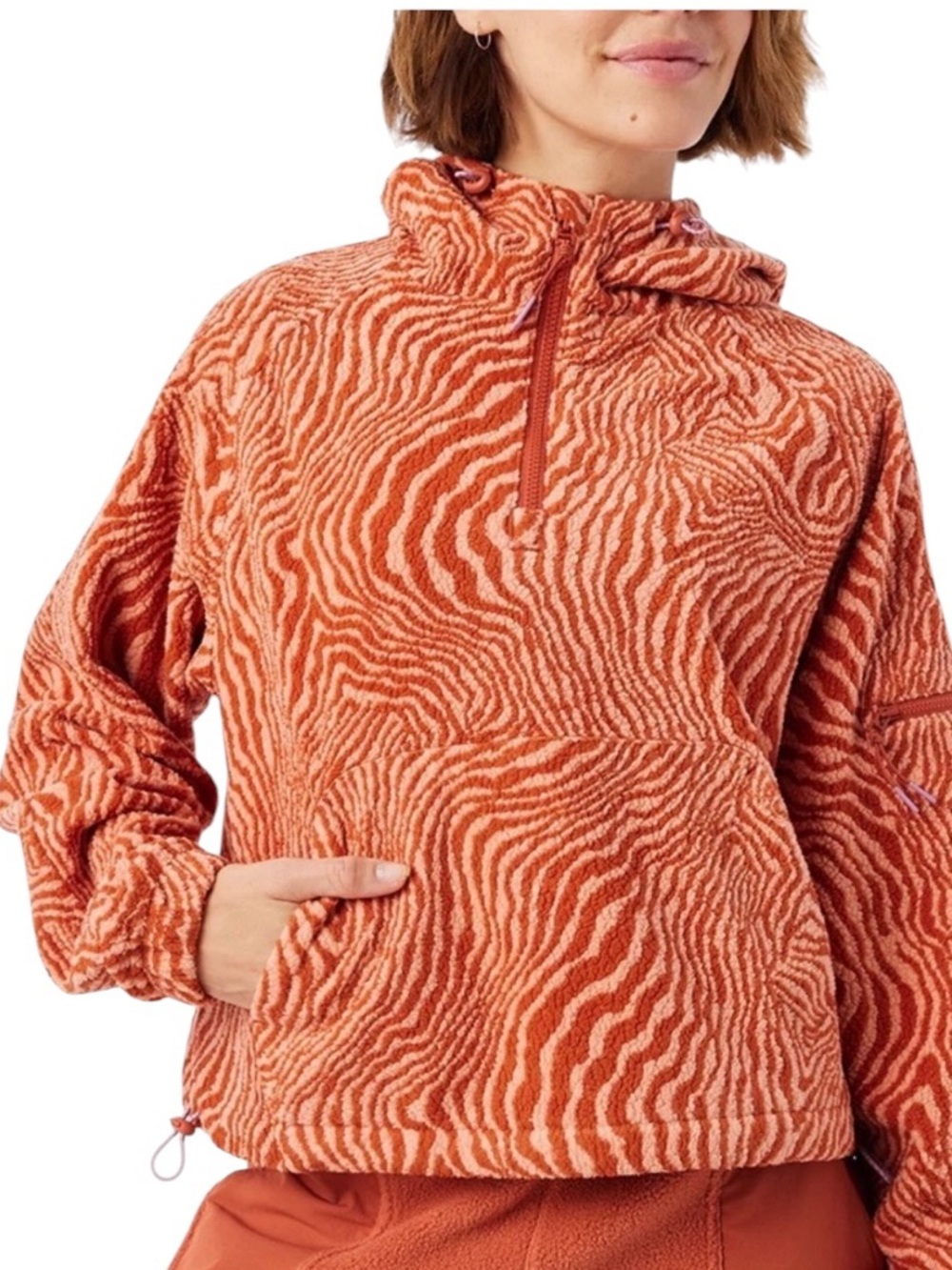 Outdoor Voices Primofleece Pullover Hoodie Sweatshirt Melon Zebra Size S